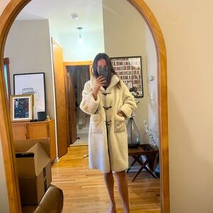 Cream Faux Shearling Coat with Faux Suede Lining